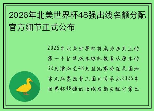 2026年北美世界杯48强出线名额分配官方细节正式公布